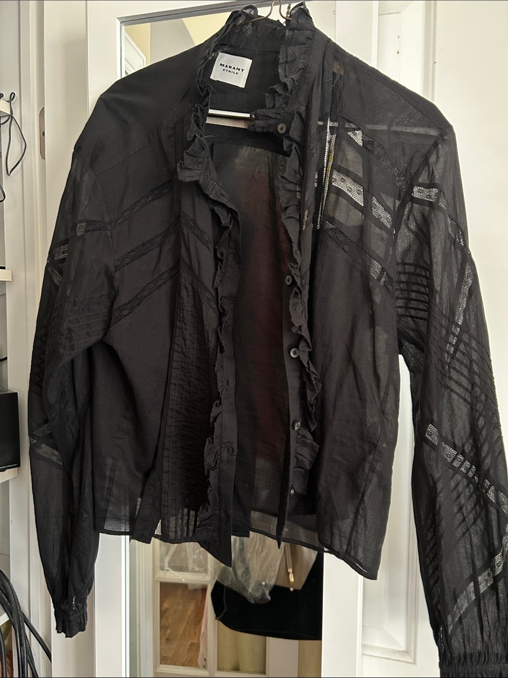 Isabel Marant Black Sheer Ruffle-Trim Button Front Jacket